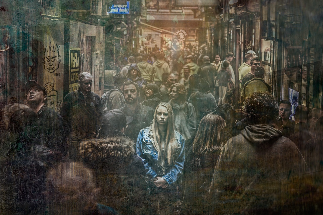 sad in crowd